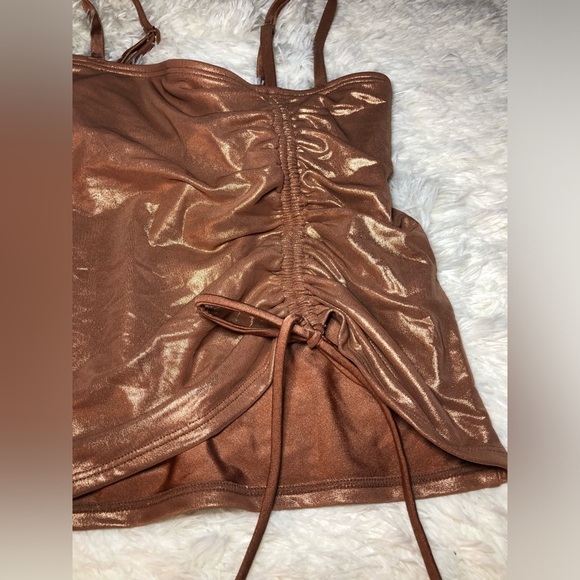 VENUS Shimmering Bronze Metallic Ruched Bikini Top size 6 - Picture 7 of 12
